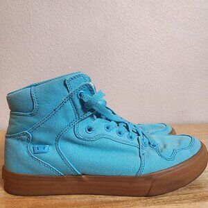Supra Shoes Womens Size 10 Turquoise Blue Canvas High Top Skate Gum Sole SW28034